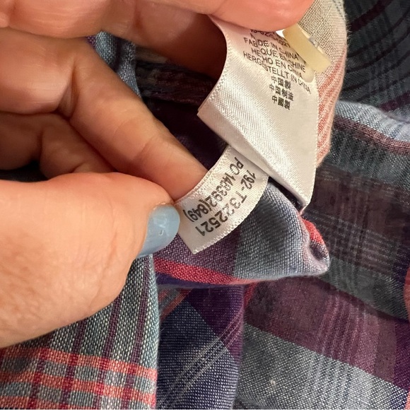 Tommy Bahama Linen Blue and Pink Plaid Button-Down Shirt size medium - Picture 13 of 15